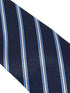 dark navy blue tie with thin light blue and white stripe